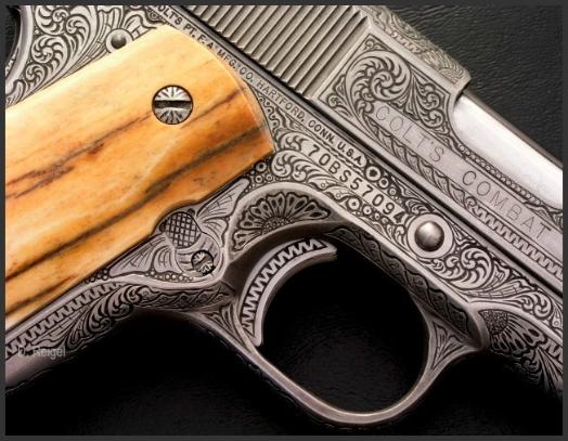 Engraved Colt 1911 45 Automatic, Reigel Gun Engraving