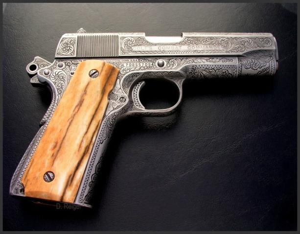 Engraved 1911 Colt, Reigel Gun Engraver