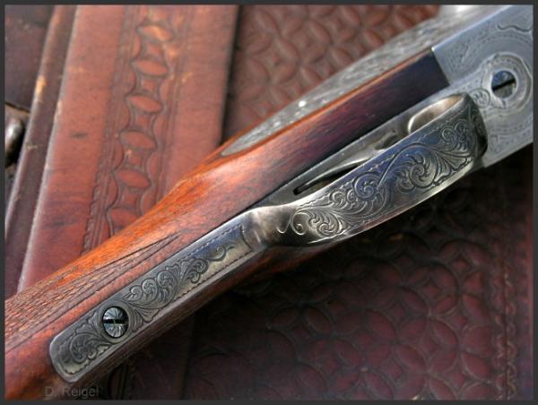 Engraved Quail Hammerless triggerguard, by Reigel Gun Engraving