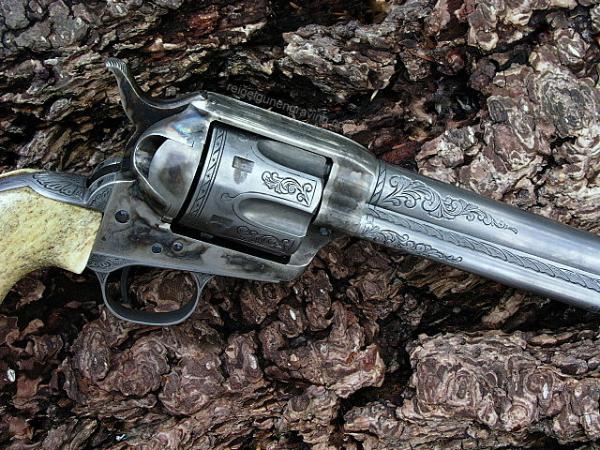 Engraved Cimarron Evil Roy SAA 357 Magnum, by reigelgunengraving.com