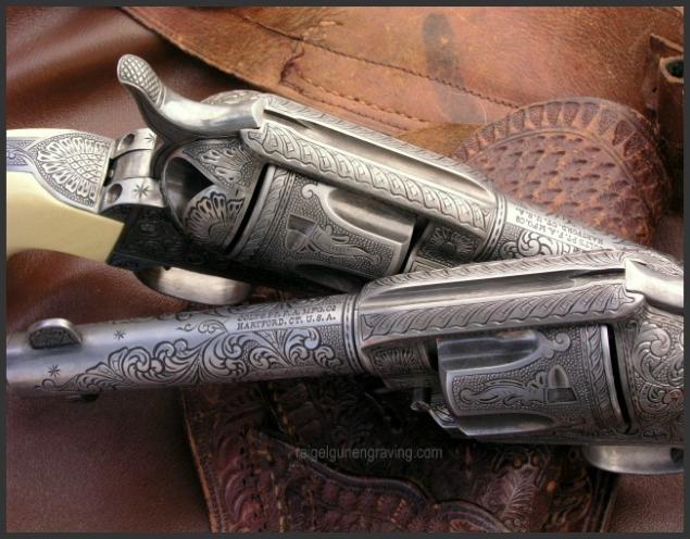 Engraved Pietta Colt 45 Peacemaker Model, Reigel Gun Engraver