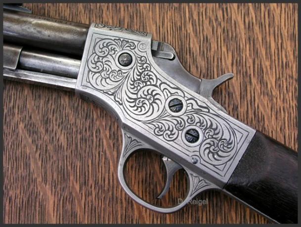 Engraved Stevens Visible Loading Rifle, by Reigel Gun Engraving